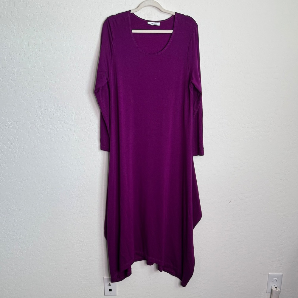 Bryn Walker Purple Siro Rayon Handkerchief Hem Midi Dress Womens XL Lagenlook
